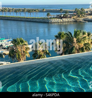 Giugno 2023, vista nel tardo pomeriggio dalla piscina sul tetto, Hotel El Ganzo, la Playa, San Jose del Cabo, Los Cabos, Baja California Sur, Messico Foto Stock