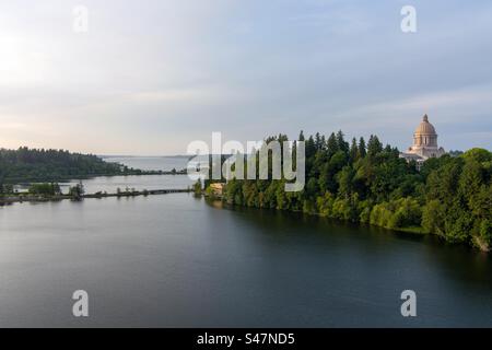 Edificio della capitale di stato ad Olympia, Washington al tramonto Foto Stock