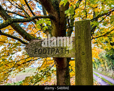 Un cartello pubblico che indica la strada a South Norfolk, Regno Unito. Fotografato in autunno. Foto Stock