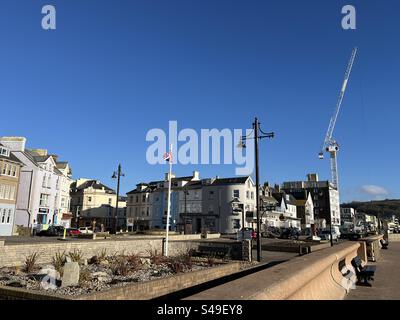 Seaton Esplanade guarda verso il centro citta' di Devon Foto Stock