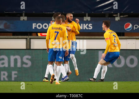 HEERENVEEN, calcio, 16-03-2019, Abe Lenstra stadium, stagione 2018 / 2019, olandese Eredivisie, de Graafschap celebra il 2-0 durante la partita SC Heerenveen - de Graafschap. Foto Stock