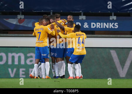 HEERENVEEN, calcio, 16-03-2019, Abe Lenstra stadium, stagione 2018 / 2019, olandese Eredivisie, de Graafschap celebra il 0-3 durante la partita SC Heerenveen - de Graafschap. Foto Stock