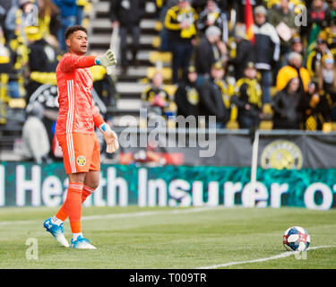 Columbus, Ohio, Stati Uniti d'America. Marzo 16, 2019: Columbus Crew SC portiere Zack Steffen (23) contro FC Dallas nel loro gioco in Columbus, Ohio, Stati Uniti d'America. Brent Clark/Alamy Live News Foto Stock