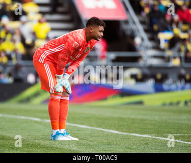 Marzo 16, 2019: Columbus Crew SC portiere Zack Steffen (23) durante la partita contro FC Dallas nel loro gioco in Columbus, Ohio, Stati Uniti d'America. Brent Clark/Alamy Live News Foto Stock