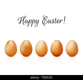Scheda di pasqua con uova realistico impostato su sfondo bianco vettore. Illustrazione Vettoriale