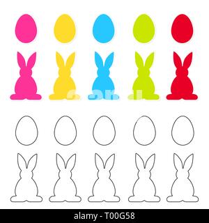 Gli adesivi di pasqua con uova colorate e di coniglio isolato su sfondo bianco vettore Illustrazione Vettoriale