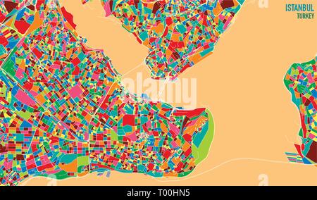 Mappa satellitare di Istanbul, Turchia, è la più popolosa città in Turchia ed il paese è economica, culturale e centro storico. Strade mappa e città Illustrazione Vettoriale