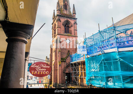 Chester, Inghilterra - Febbraio 23, 2019: Architettura del Guildhall village hall nel centro della citta'. Foto Stock