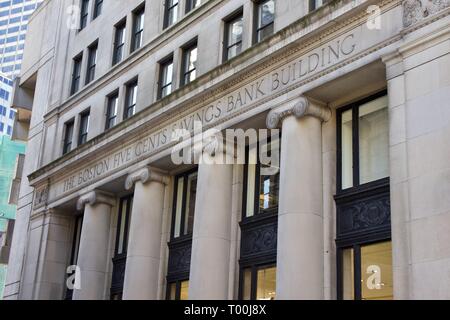 Boston di cinque centesimi savings bank building Foto Stock