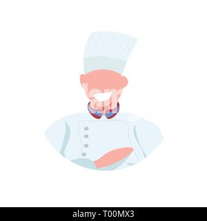 Maschio chef cuoco faccia avatar uomo in uniforme la cottura del cibo professionale concept restaurant cucina lavoratore piana verticale sullo sfondo bianco Illustrazione Vettoriale