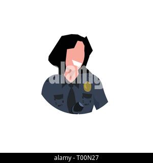 La polizia faccia donna avatar ufficiale in uniforme cop femmina guardia di sicurezza professionale Concept cartoon personaggio ritratto piatto sfondo bianco Illustrazione Vettoriale
