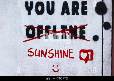 Citazione grafitti sulla parete, street o wall art Foto Stock