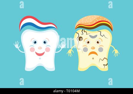 Malsana vs denti sani cartoon confronto, illustrazione, vettore Illustrazione Vettoriale