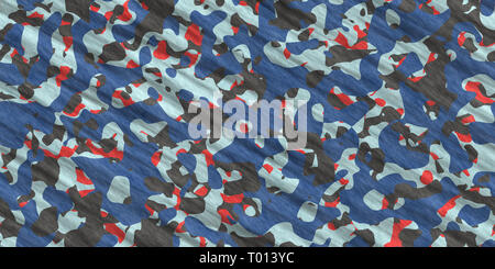 Grigio Rosso Blu Army Camouflage sfondo. Uniforme militare abbigliamento Texture. Seamless Combat Uniform. Foto Stock