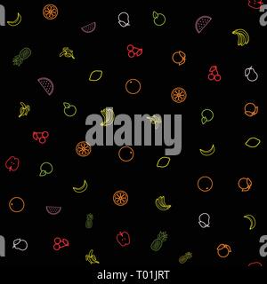 Frutti Seamless pattern. Frutti di linea su sfondo nero Illustrazione Vettoriale