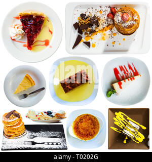 Collage di diversi dessert isolati su sfondo bianco Foto Stock