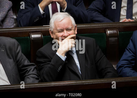 Leader del diritto e della giustizia (PIS) partito Jaroslaw Kaczynski a Varsavia in Polonia il 30 gennaio 2019 Foto Stock