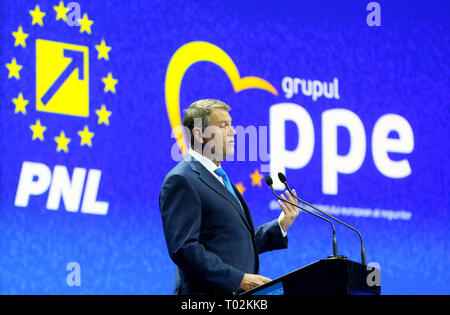 Bucarest, Romania - 16 Marzo 2019: Klaus Iohannis, presidente della Romania, parla al gruppo del Partito popolare europeo (PPE), tenutosi a Bucarest. Credito: vul/Alamy Live News Foto Stock