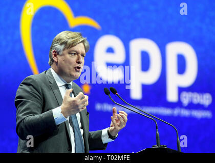 Bucarest, Romania - 16 Marzo 2019: Antonio Lopez-Isturiz bianco, il Segretario Generale del Partito popolare europeo, parla in EPP, tenutosi a Bucarest. Credito: vul/Alamy Live News Foto Stock