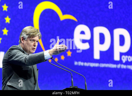 Bucarest, Romania - 16 Marzo 2019: Antonio Lopez-Isturiz bianco, il Segretario Generale del Partito popolare europeo, parla in EPP, tenutosi a Bucarest. Credito: vul/Alamy Live News Foto Stock