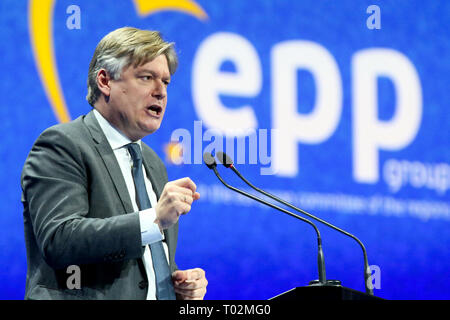 Bucarest, Romania - 16 Marzo 2019: Antonio Lopez-Isturiz bianco, il Segretario Generale del Partito popolare europeo, parla in EPP, tenutosi a Bucarest. Credito: vul/Alamy Live News Foto Stock