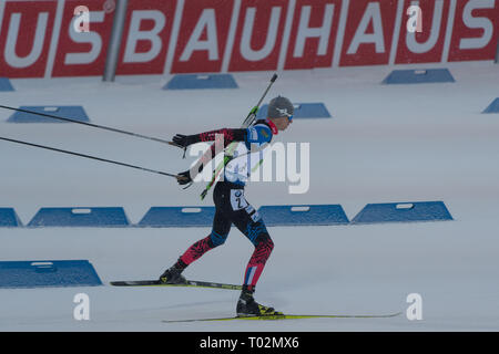 Ski Stadium, Oestersund, Svezia, 17 marzo 2019 era maschile e femminile i relè giorno all'IBU Campionati Mondiali di Biathlon e 20.000 tifosi riempito lo stadio di Östersund. Nella foto: Nikita Porshnev della Russia. Immagine: Rob Watkins/Alamy News Foto Stock