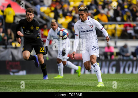 Sabato, 16 marzo 2019: FC Dallas si prepara per una ripresa nella seconda metà del match tra FC Dallas e Columbus Crew SC a MAPFRE Stadium, in Columbus OH. Obbligatorio Photo credit: Dorn Byg/Cal Sport Media. Columbus Crew SC 1 - FC Dallas 0 Foto Stock