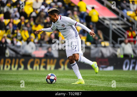 Sabato, 16 marzo 2019: FC Dallas si prepara per una ripresa nella seconda metà del match tra FC Dallas e Columbus Crew SC a MAPFRE Stadium, in Columbus OH. Obbligatorio Photo credit: Dorn Byg/Cal Sport Media. Columbus Crew SC 1 - FC Dallas 0 Foto Stock