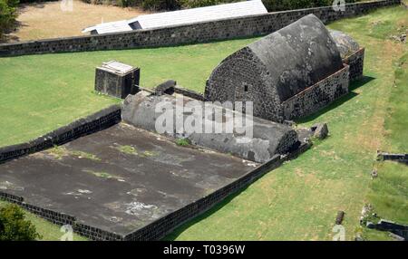 Vista aerea della fortezza nazionale di Brimstone Hill a St. Kitts, West Indies Foto Stock