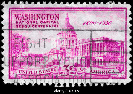 Stati Uniti - circa 1950: un timbro stampato negli Stati Uniti mostra United States Capitol, 150° anniv. della costituzione del capitale nazionale, circa 1950 Foto Stock