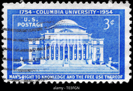 Stati Uniti d'America - 1954 CIRCA: un timbro stampato negli Stati Uniti mostra bassa Memorial Library, Columbia University bicentenario, 1954 circa Foto Stock