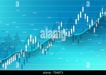 Mercato azionario e exchange. Candela di Business stick diagramma grafico del mercato azionario Investimenti trading. Dati sulla borsa. Punto rialzista, andamento del grafico Illustrazione Vettoriale