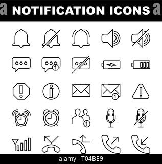 25 Notifica delineare le icone sulla base di 64px. Illustrazione Vettoriale