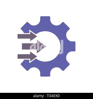 Processo del flusso di lavoro icona in stile appartamento. Ingranaggio ruota dentata con le frecce illustrazione vettoriale bianco su sfondo isolato. Flusso di lavoro il concetto di business. EPS 10 Illustrazione Vettoriale