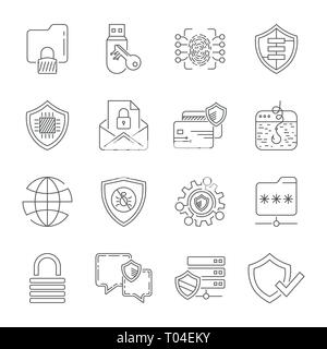 La protezione dei dati e sicurezza Internet icone. Linea del vettore set di icone. Semplice linea sottile design. Struttura moderna simboli e pittogrammi. Corsa modificabile. EPS Illustrazione Vettoriale