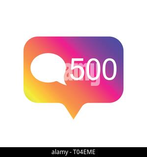 Contatore Icona di notifica, gradiente di colore. Social media 500 come icona. Elemento di rete sociale, web ui, mobile app. Illustrazione Vettoriale. EPS 10 Illustrazione Vettoriale