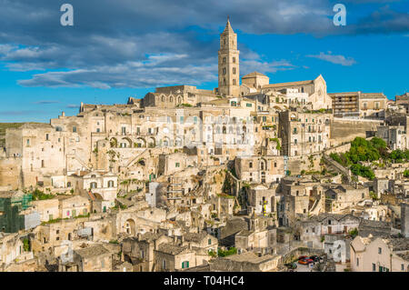 Vista panoramica del 'assi' distretto di Matera, nella regione della Basilicata, Italia meridionale. Foto Stock