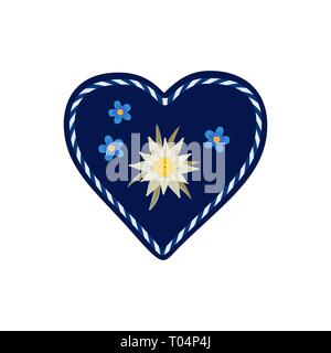 Icona di fiori di Edelweiss disegnati a mano nel cuore Illustrazione Vettoriale