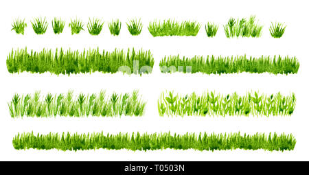 Acquerello erba verde confini impostare isolati su sfondo bianco Foto Stock