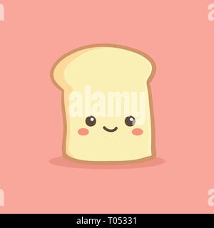 Carino Slice Focaccia pane cibo colazione illustrazione vettoriale personaggio dei fumetti Illustrazione Vettoriale