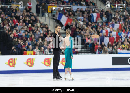 Gabriella Papadakis e Guillaume Cizeron dalla Francia durante i Campionati Europei Foto Stock