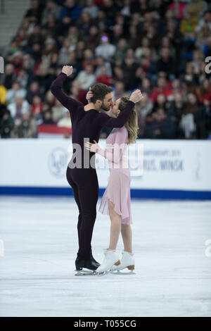 Gabriella Papadakis e Guillaume Cizeron dalla Francia durante i Campionati Europei Foto Stock