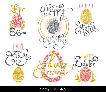 Disegnato a mano le parole di pasqua Illustrazione Vettoriale