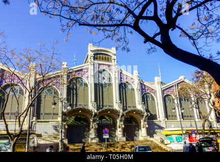 Mercato Centrale di Valencia, Spagna facciata Art Nouveau mercato di Valencia Foto Stock