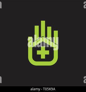 Plus medical home il palmo della mano care logo symbol vector Illustrazione Vettoriale