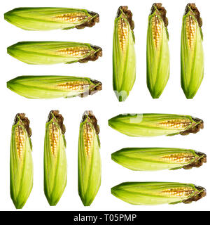 Raster senza giunture trasversale pattern. Tre spighe di grano su uno sfondo bianco. Il sito di agricoltura, agriturismo, zootecnia, grafica. Foto Stock