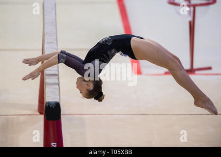 Liverpool, Regno Unito. Il 17 marzo 2019. Halle Hilton (Sud Essex Palestra) esegue Bean in WAG Junior apparecchiatura/finale WAG Espoir apparecchiatura Finals/WAG disabilità Master durante il 2019 la ginnastica del Campionato Britannico a M&S Bank Arena di Domenica, 17 marzo 2019. LIVERPOOL ENGLAND. (Solo uso editoriale, è richiesta una licenza per uso commerciale. Nessun uso in scommesse, giochi o un singolo giocatore/club/league pubblicazioni.) Credito: Taka G Wu/Alamy News Credito: Taka Wu/Alamy Live News Foto Stock