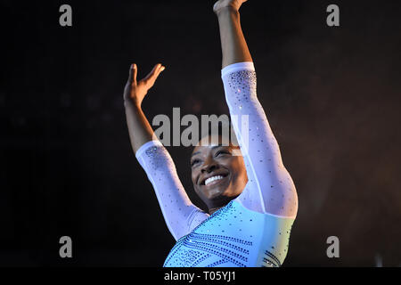 Stoccarda, Deutschland. Xvii Mar, 2019. Simone Biles (GER). GES/Ginnastica/EnBW DTB Pokal, Coppa del Mondo Donne, 17.03.2019 - GES/ginnastica artistica/Gymnastics World Cup, Stoccarda: 17.03.2019 - | Utilizzo di credito in tutto il mondo: dpa/Alamy Live News Foto Stock