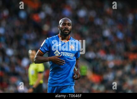 Valencia, Spagna. Xvii Mar, 2019. Foulquier durante la partita di calcio tra Valencia CF e Getafe CF il 17 marzo 2019 a Mestalla stadio a Valencia in Spagna. Cordon Premere Credito: CORDON PREMERE/Alamy Live News Foto Stock