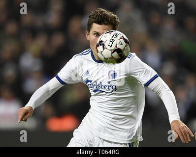 Copenhagen, Danimarca. Xvii Mar, 2019. Jonas vento, FC Copenhagen durante la Superleague partita di calcio tra FC Copenhagen e Hobro IK in Telia Parken, Copenhagen, Danimarca. Credito: Lars Moeller/ZUMA filo/Alamy Live News Foto Stock